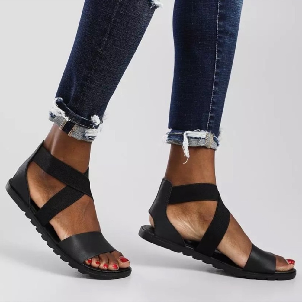 Sorel Ella ii Women's Black Strappy Sandals size 8 great condition